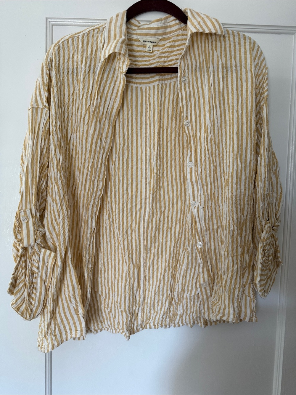 Max Studio Yellow & White Striped Button Front Shirt